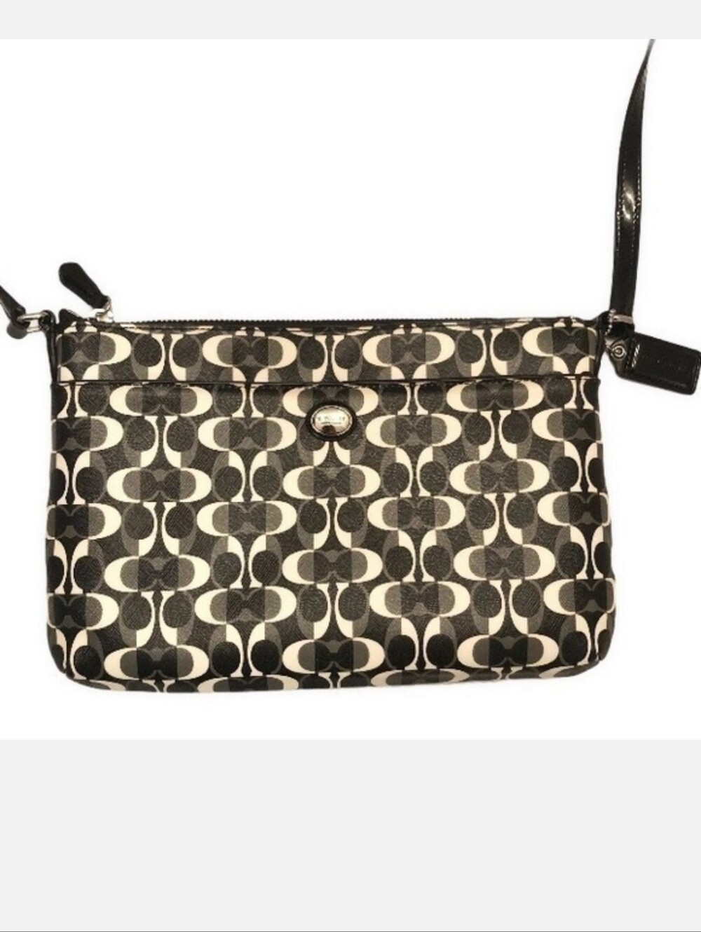 Coach Black Gray & White Peyton Leather Crossbody EUC